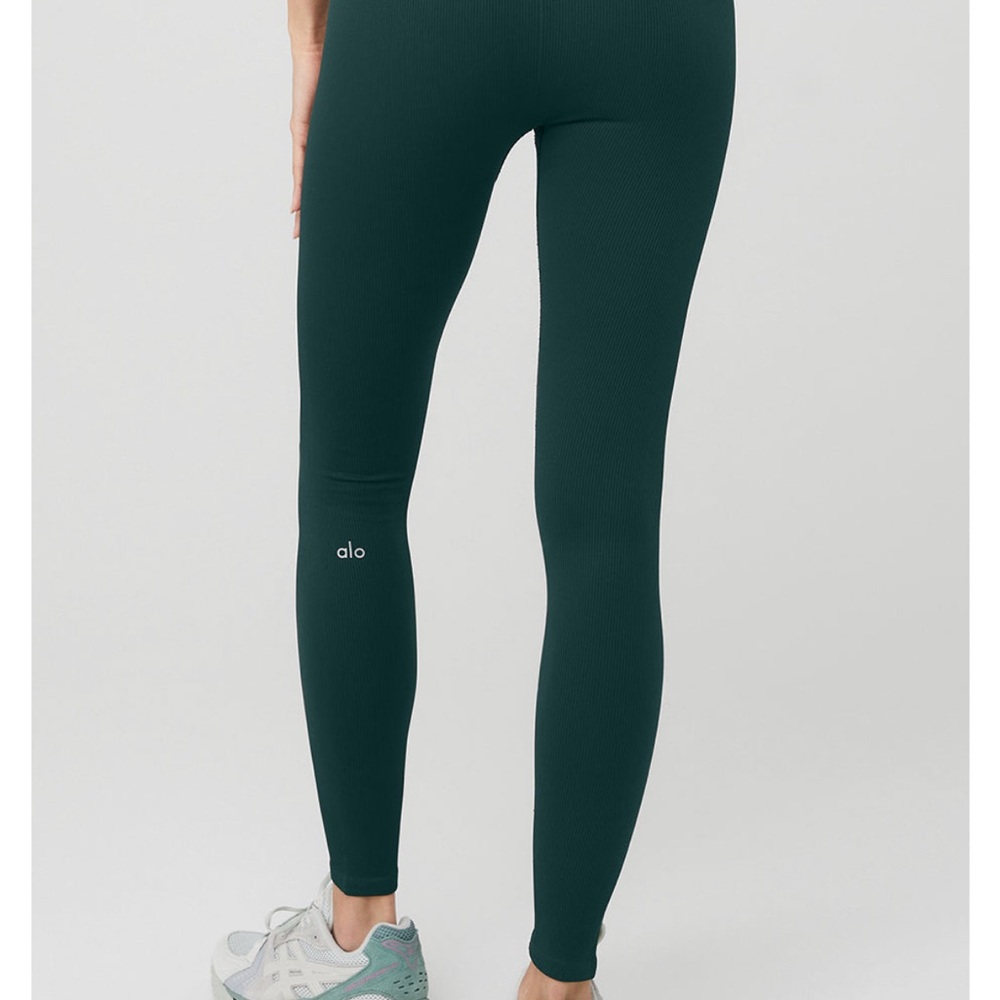 ALO Seamless High-wasted Ribbed Legging -Midnight Green